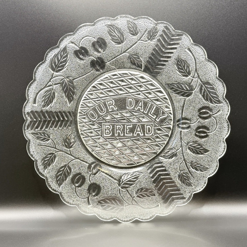 EAPG Our Daily Bread Plate - Ohio Flint Glass Stippled Cherry Pattern 9 1/4